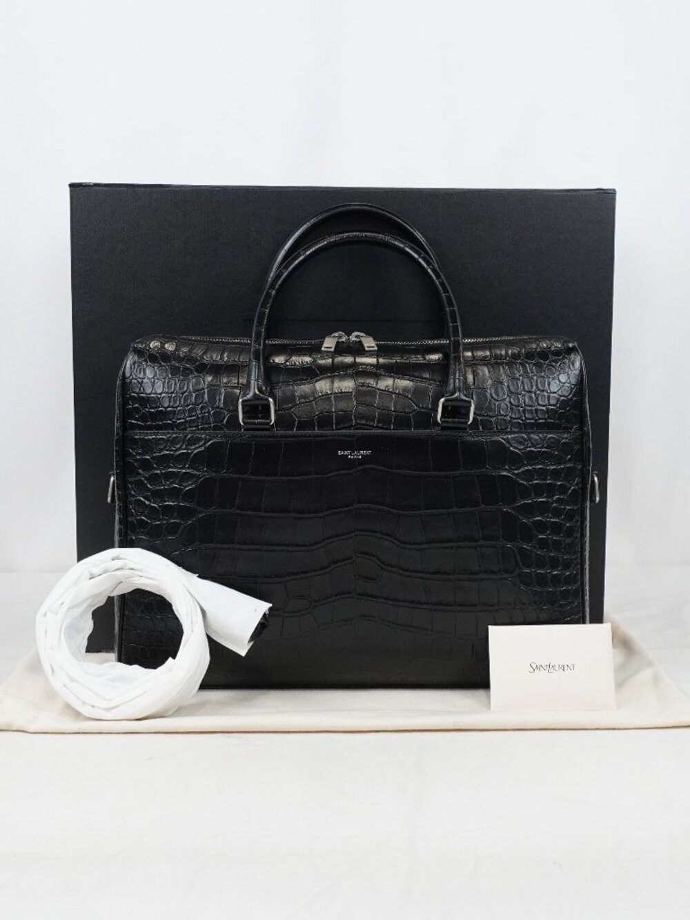 Duffle Saint Laurent Briefcase Bag In Black Croc-Embossed Matte Leather - NWT